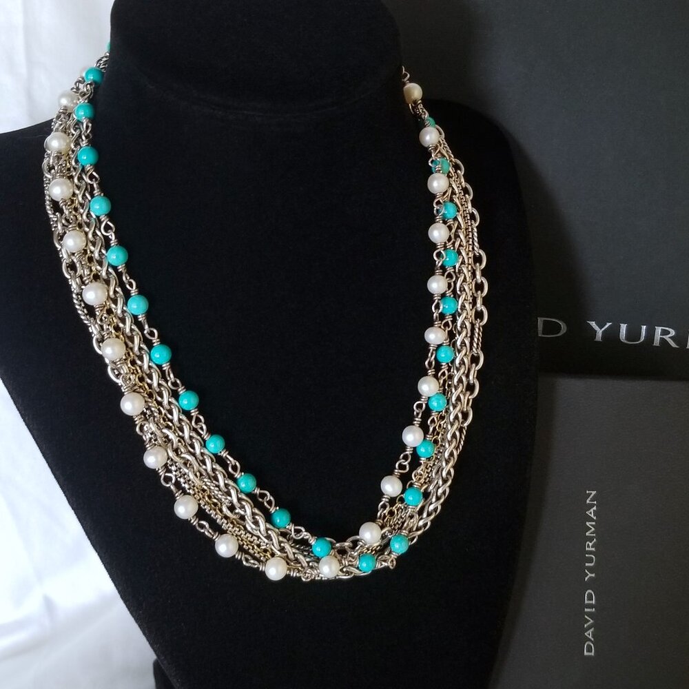 SOLD - DAVID YURMAN *RARE* 18K Gold Turquoise Pearl Necklace - Pristine! $2150 - Picture 1 of 13